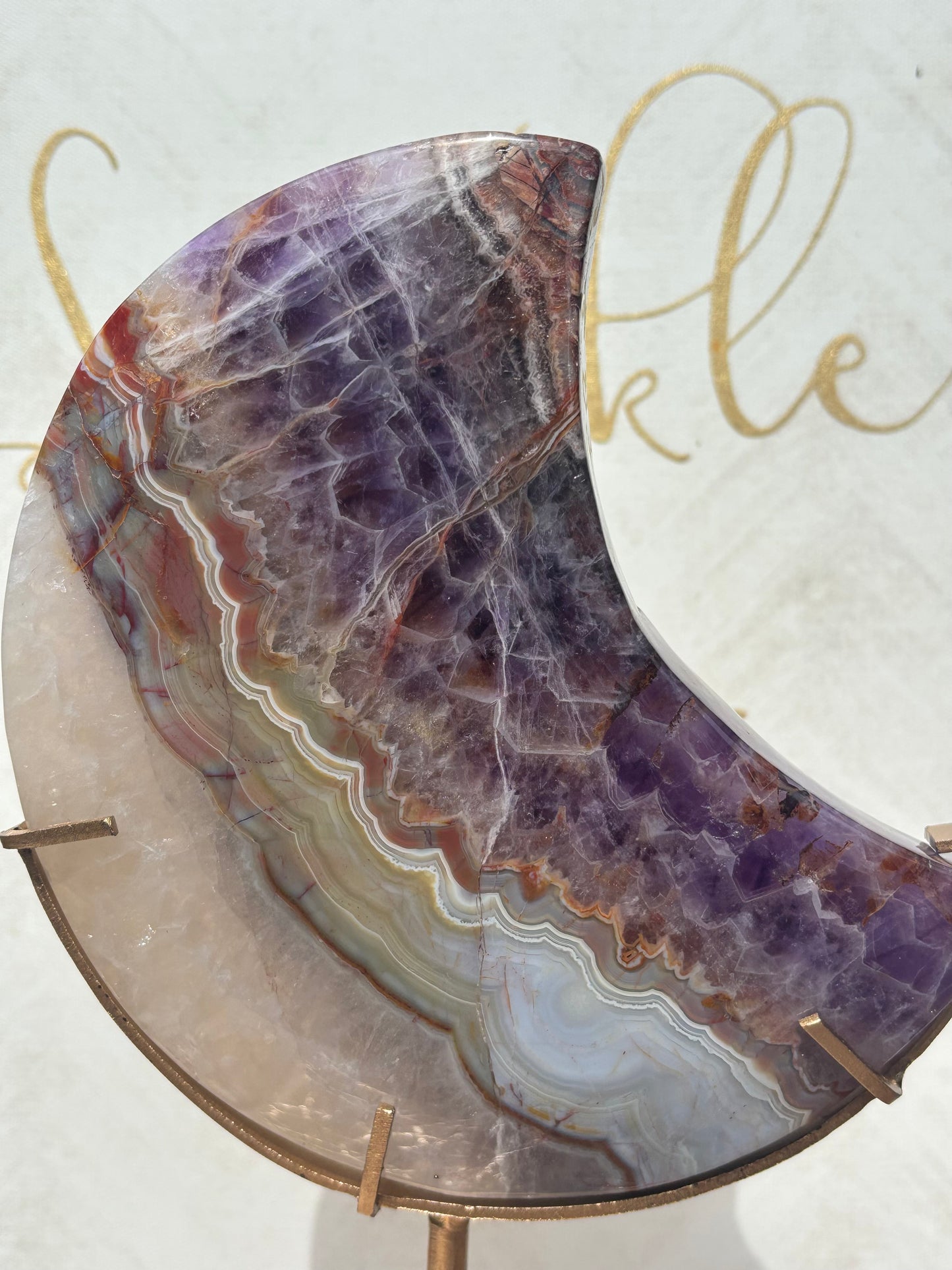 Boho Amethyst Moon on Gold Stand| Crazy Lace x Amethyst