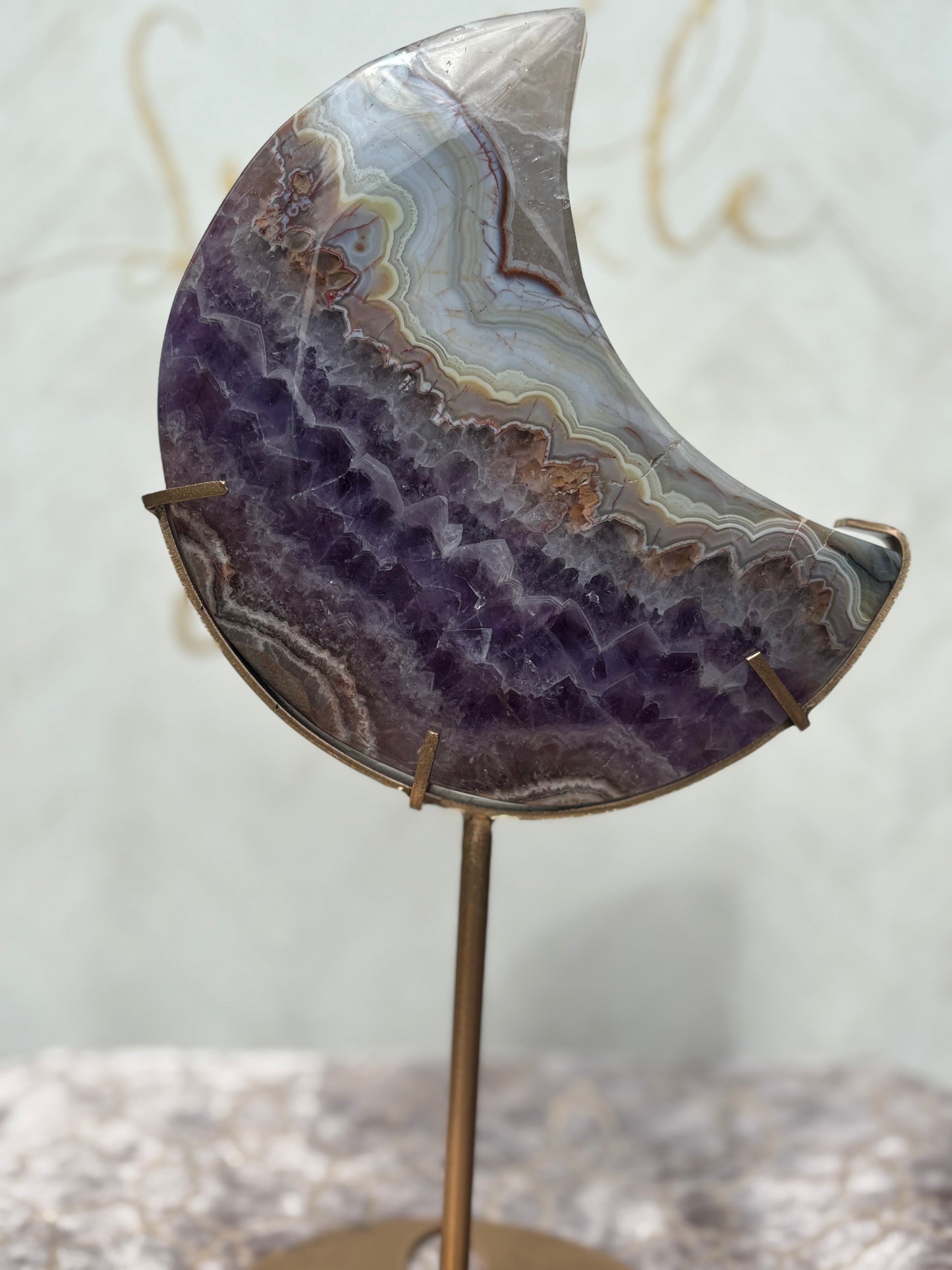 Boho Amethyst Moon on Gold Stand| Crazy Lace x Amethyst