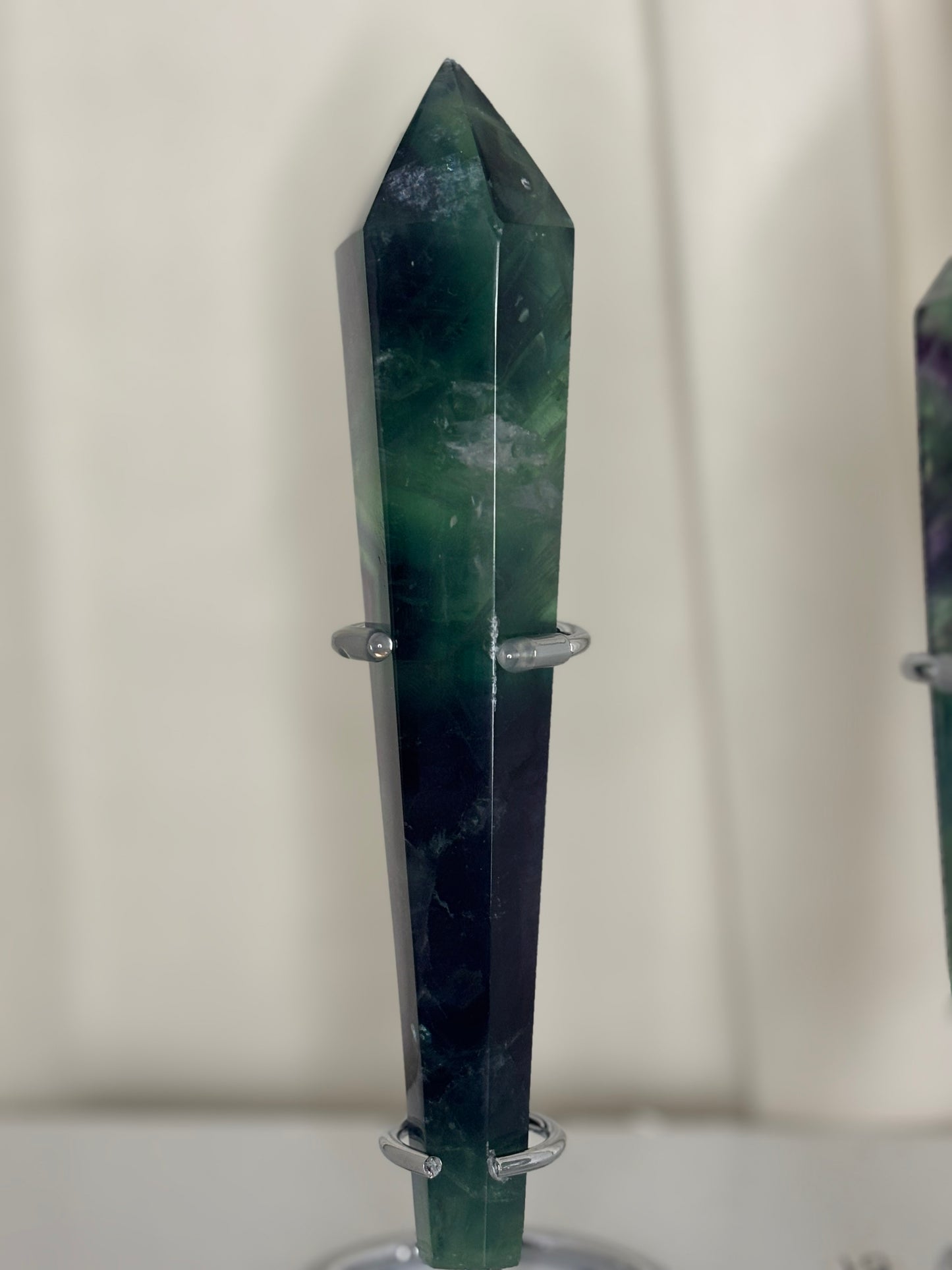 Rainbow Fluorite Wand on Chrome Stand — Wand #1