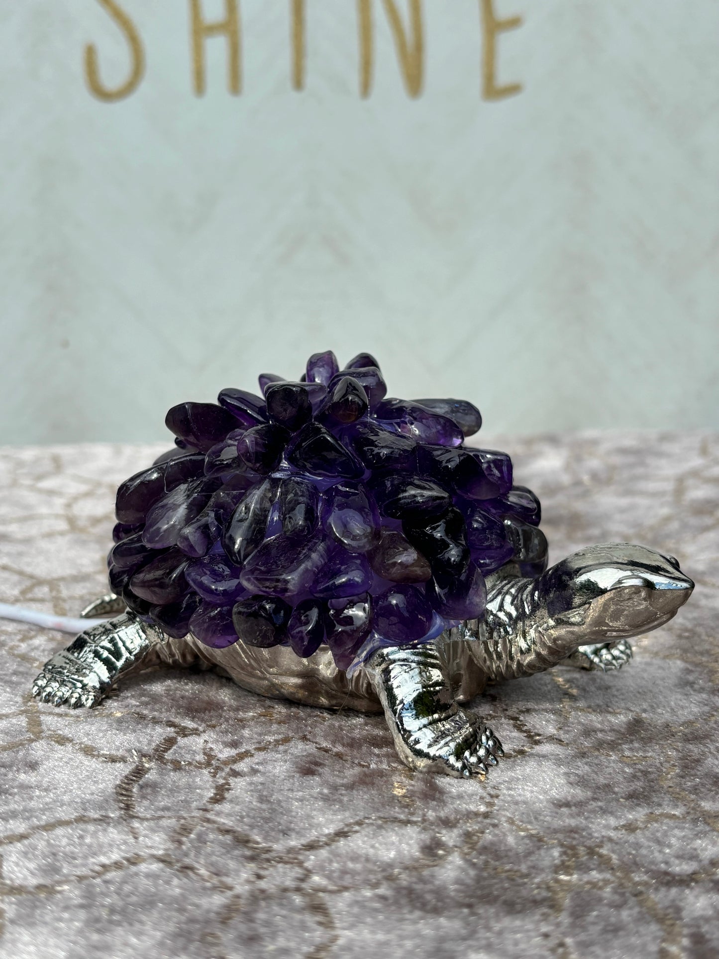 Clear Quartz Turtle Lamp with Clear Crystal Base