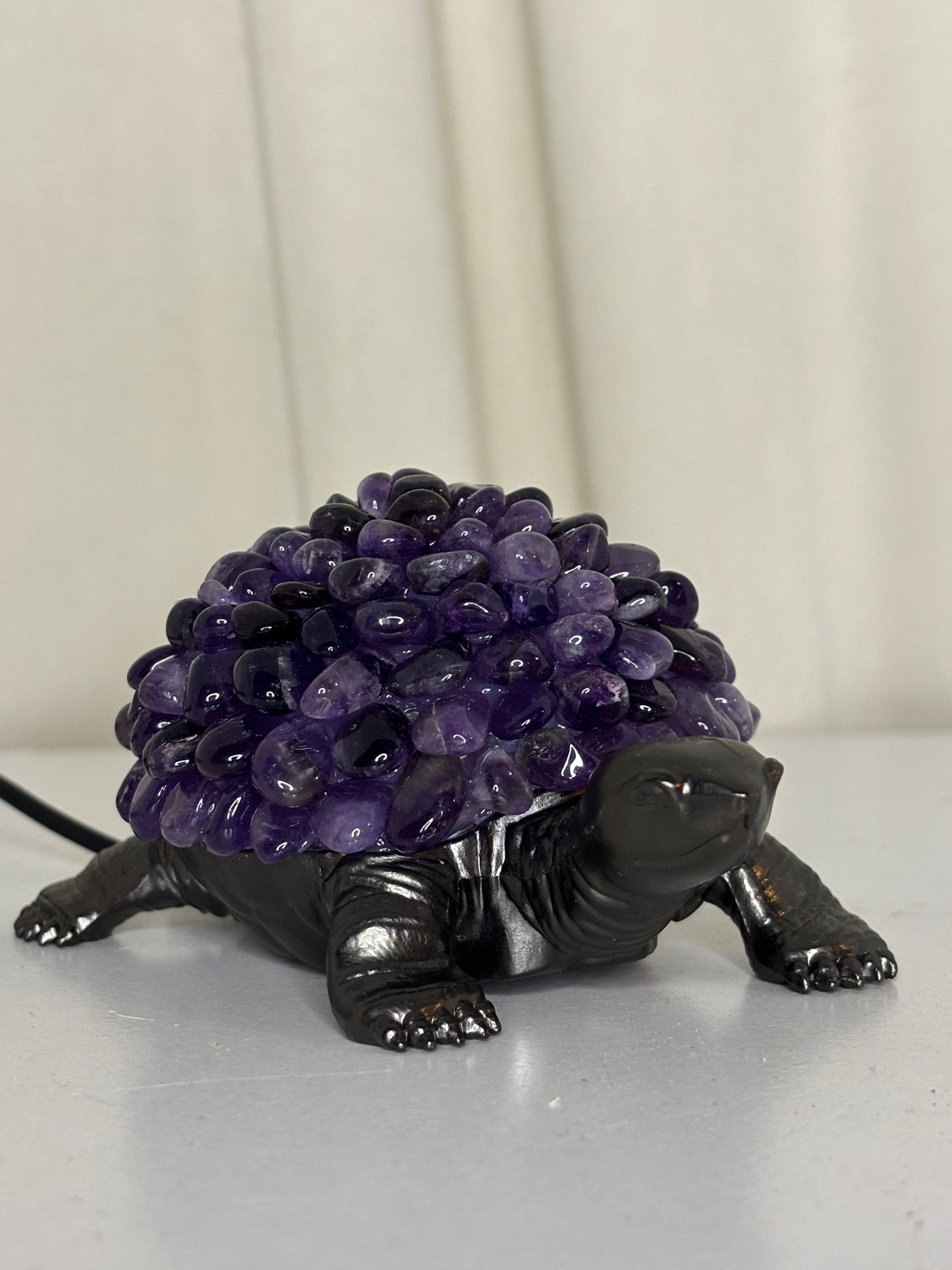 Amethyst Turtle Lamp with Black Base