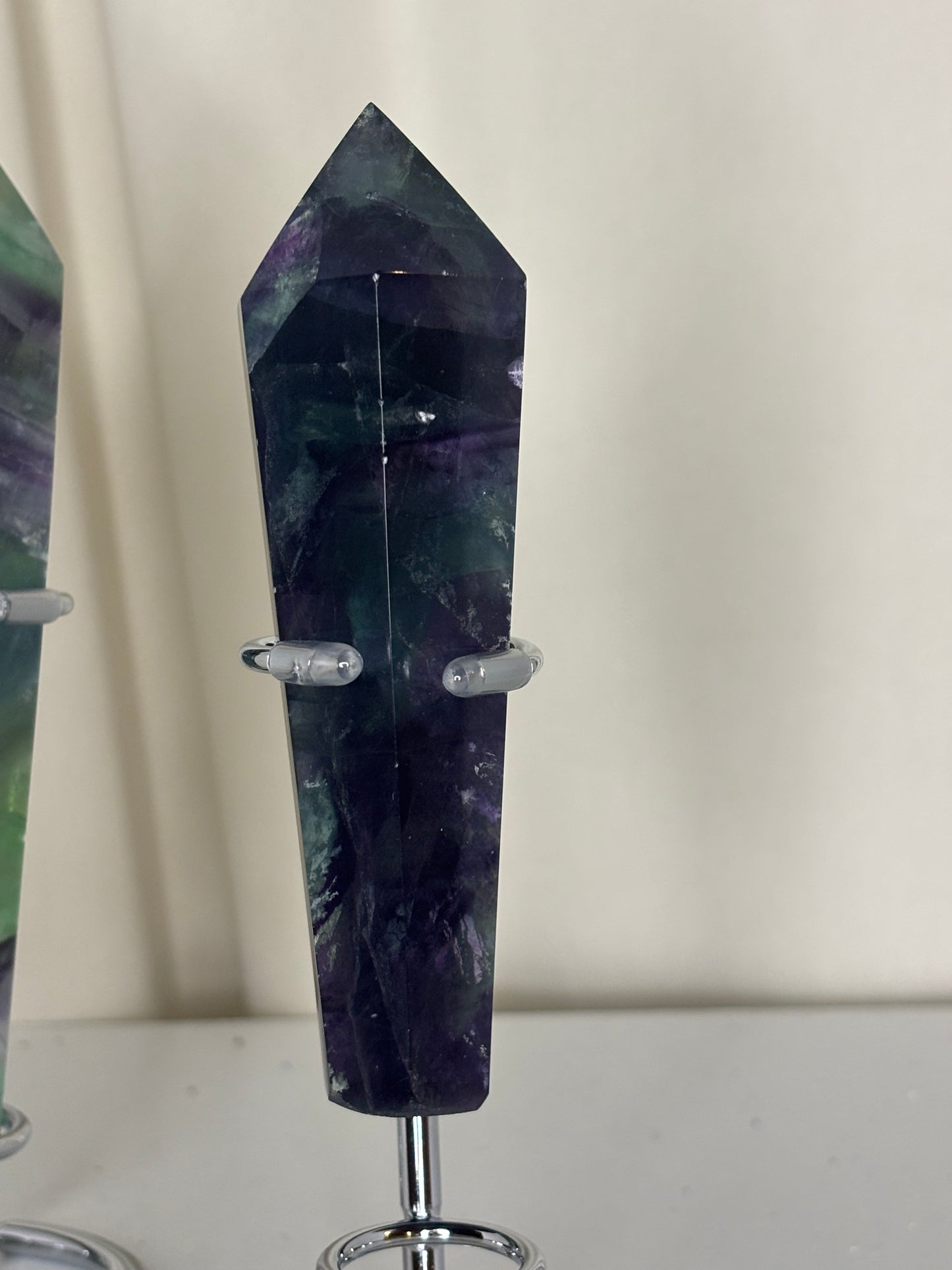 Rainbow Fluorite Wand on Chrome Stand — Wand #3