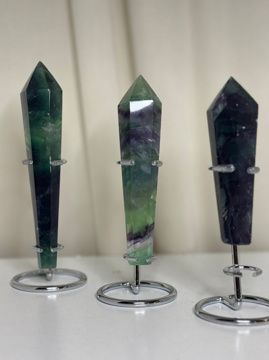 Rainbow Fluorite Wand on Chrome Stand — Wand #1
