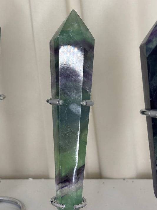 Rainbow Fluorite Wand on Chrome Stand — Wand #2