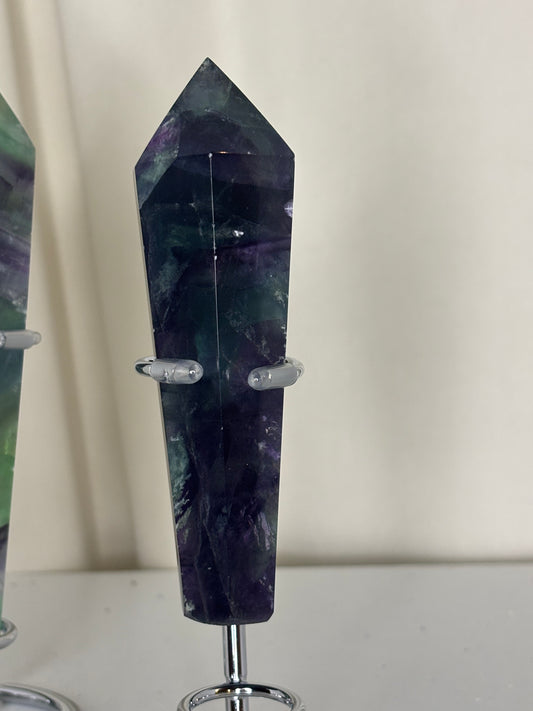 Rainbow Fluorite Wand on Chrome Stand — Wand #3