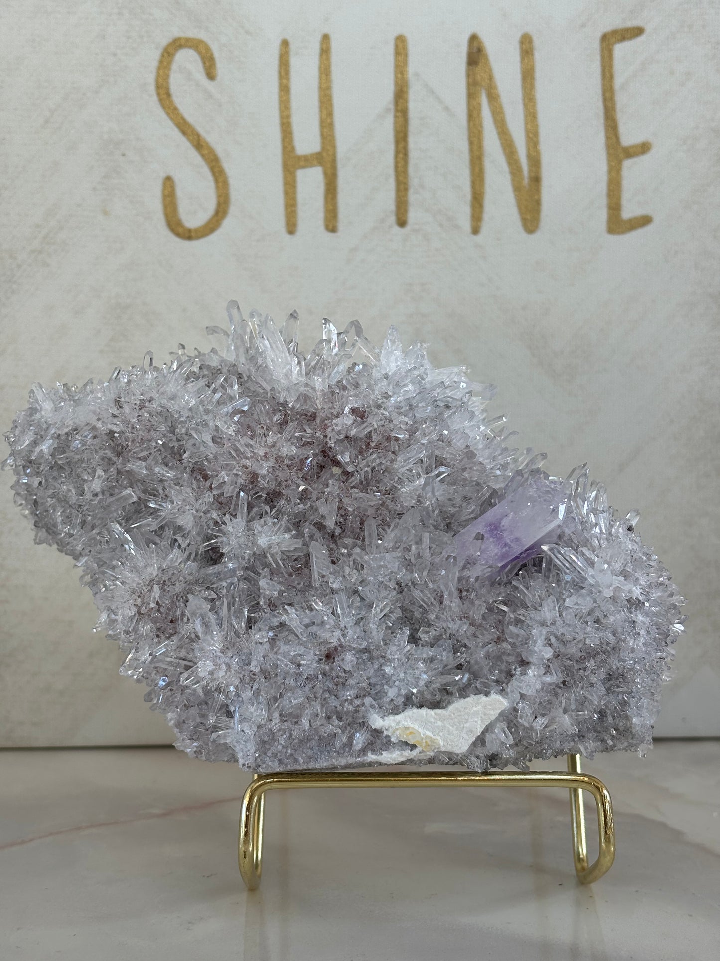 Needle Quartz Crystal Cluster with Amethyst