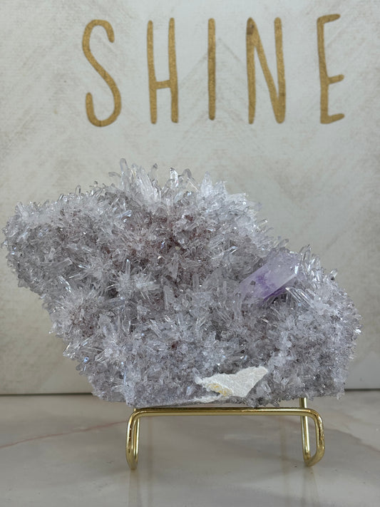 Needle Quartz Crystal Cluster with Amethyst
